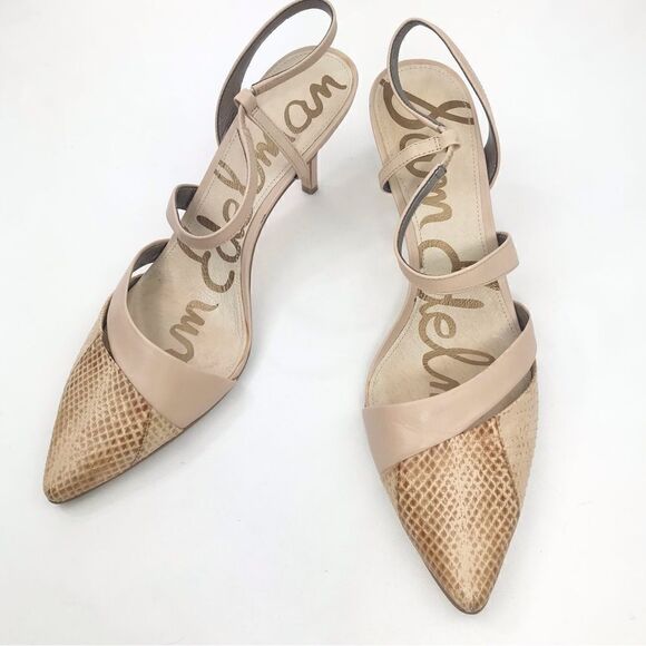 Sam Edelman Othello Faux Snakeskin Leather Slingback Strappy Pointed Toe Heels - Picture 1 of 11